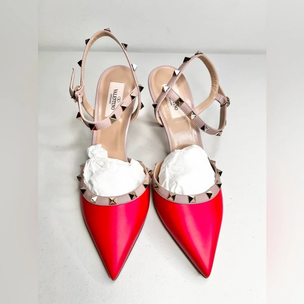 NWT Valentino Garavani Kitten Sling Back Rockstud Pump Heels Size 40/ 9.5 - Picture 3 of 10
